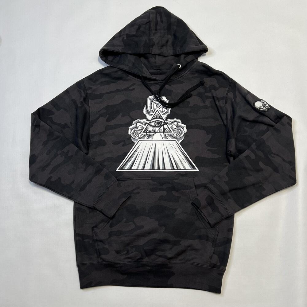 YoungLA Hoodie Mens Small Camo Pullover Illuminati Eye Roses Graphic Streetwear